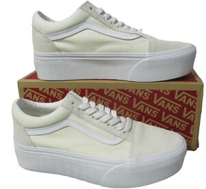 Vans Stackform Old Skool Marshmallow White/Beige Canvas Suede Shoes Womens Sz 11